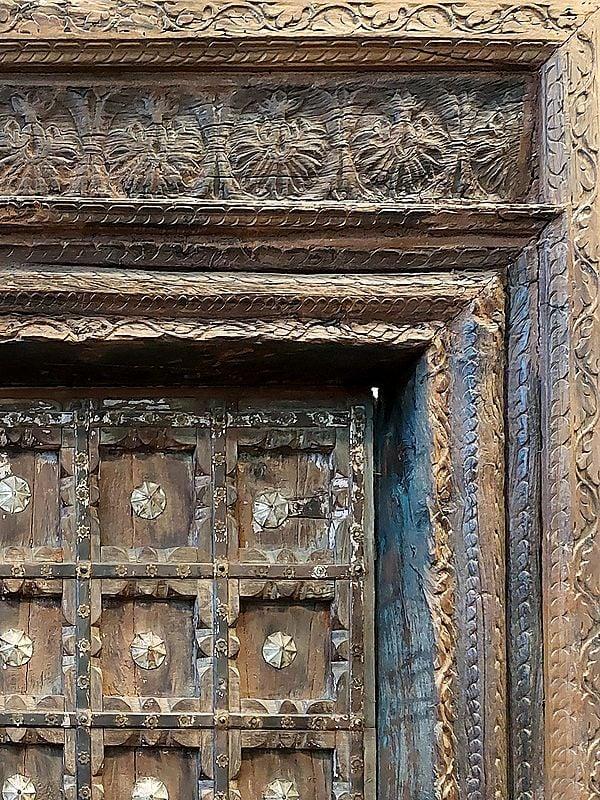 Exotic India 97" Large Square Design Wood Door | From Rajasthan 