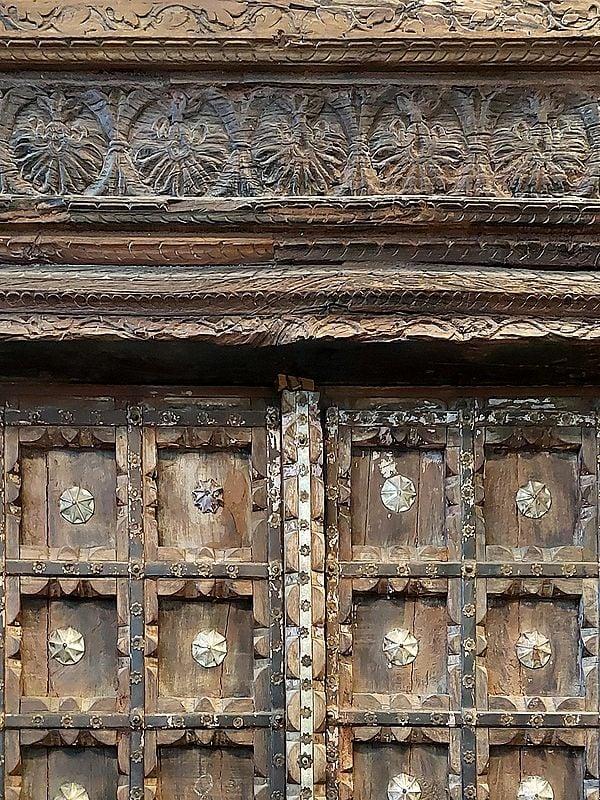 Exotic India 97" Large Square Design Wood Door | From Rajasthan 