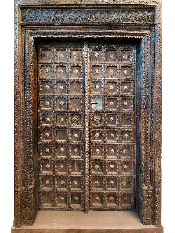 exotic india 97" Large Square Design Wood Door | From Rajasthan 