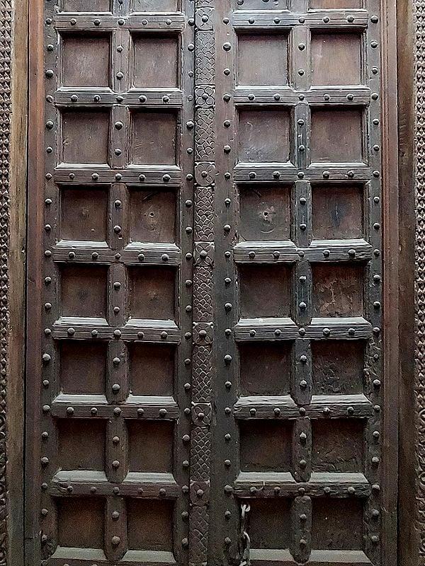 Exotic India 98" Large Indian Rajasthani Framed Door | With Floral Artwork 