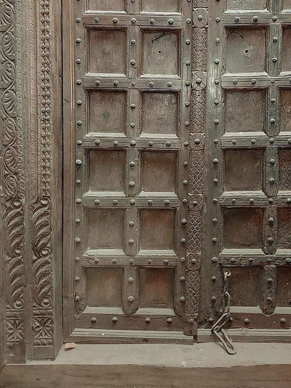 Exotic India 98" Large Indian Rajasthani Framed Door | With Floral Artwork 