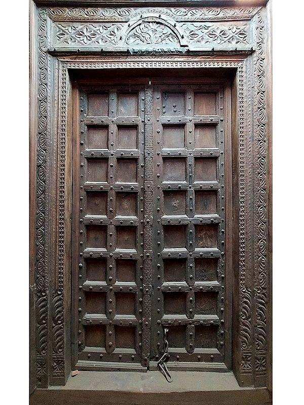 exotic india 98" Large Indian Rajasthani Framed Door | With Floral Artwork 