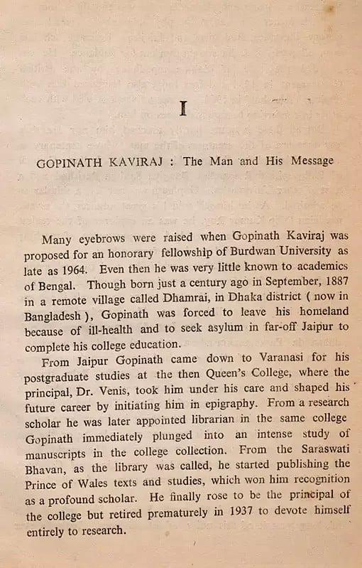 Exotic India A Great Savant Mahamahopadhyaya Gopinath Kaviraj (An Old And Rare Book) 