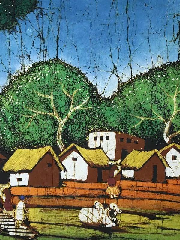 Exotic India A Typical Indian Village Scene | Batik Painting