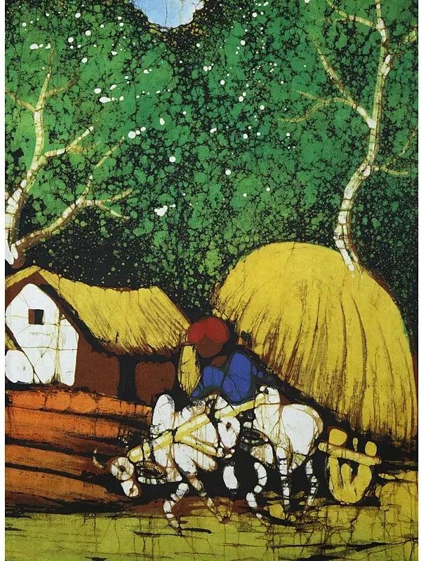 Exotic India A Typical Indian Village Scene | Batik Painting