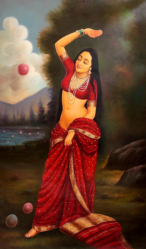 exotic india A Young Lady Perhaps Menaka Playing with Balls 