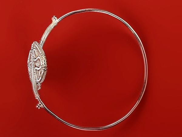 Exotic India Adjustable Curvaceous Triangle Design White Metal Bracelet | White Metal Jewelry
