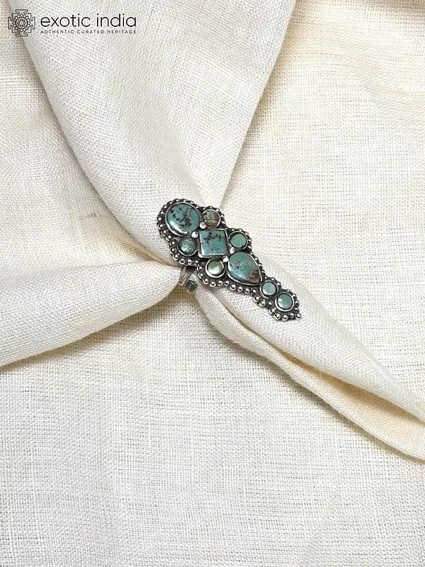 Exotic India Adjustable Long Royston Turquoise Ring 