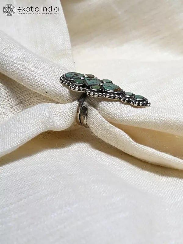 Exotic India Adjustable Long Royston Turquoise Ring 