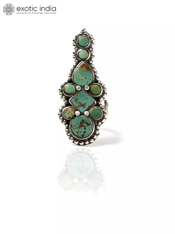 exotic india Adjustable Long Royston Turquoise Ring 