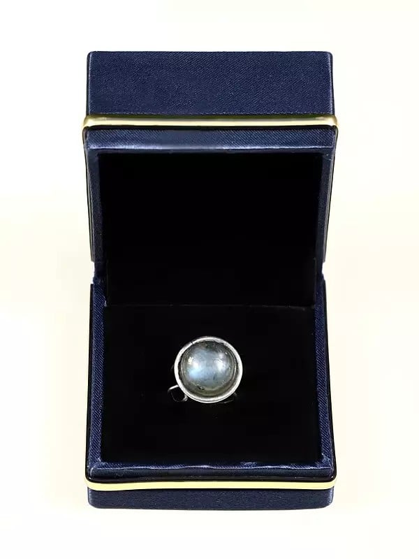 exotic india Adjustable Sterling Silver Ring with Labradorite Gemstone 