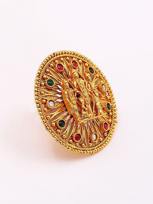 Exotic India Adjustable Stone Studded Ram Darbar Round Shape Ring 