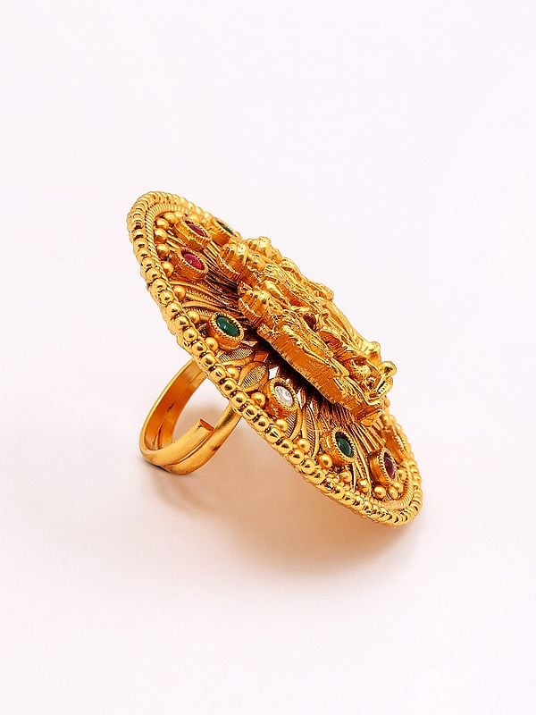 Exotic India Adjustable Stone Studded Ram Darbar Round Shape Ring 