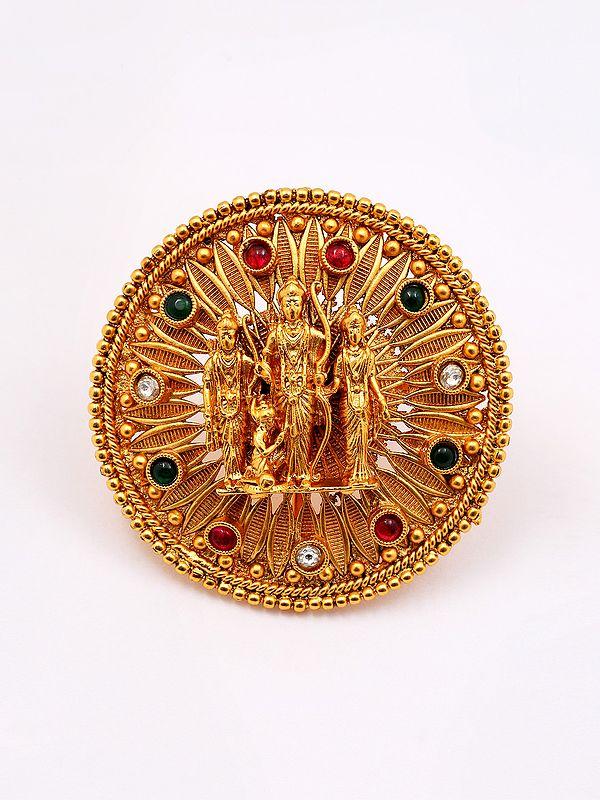 exotic india Adjustable Stone Studded Ram Darbar Round Shape Ring 