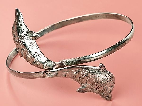 exotic india Adjustable Twin Dolphin Wrap Bracelet | White Metal Jewelry