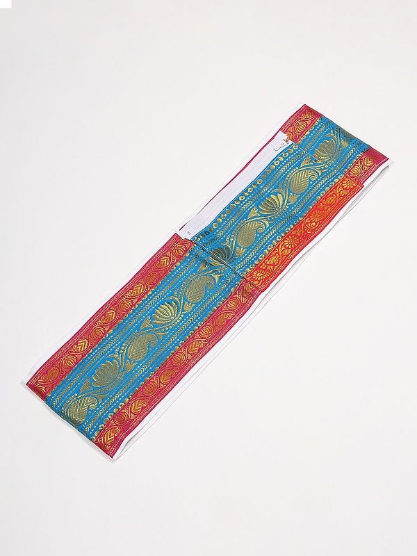 Exotic India Adjustable Velcro Closure Dhoti Belt With Zip Pouch/Pocket And Zari Woven Paisley Vine 