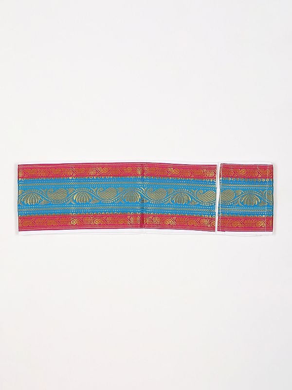 Exotic India Adjustable Velcro Closure Dhoti Belt With Zip Pouch/Pocket And Zari Woven Paisley Vine 