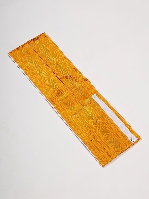 Exotic India Adjustable Velcro Dhoti Belt With Zari Woven Paisley-Flowers And Zip Pouch/Pocket