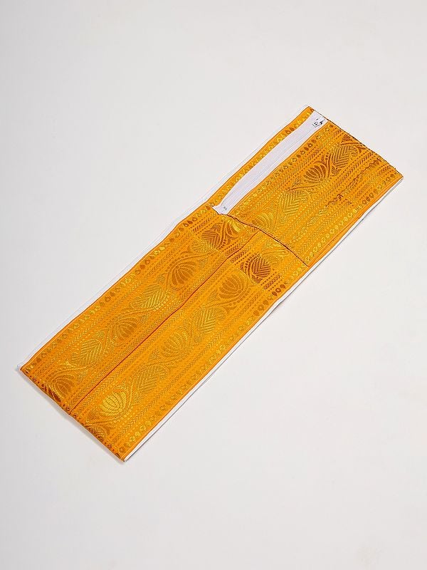 Exotic India Adjustable Velcro Dhoti Belt With Zari Woven Paisley-Flowers And Zip Pouch/Pocket