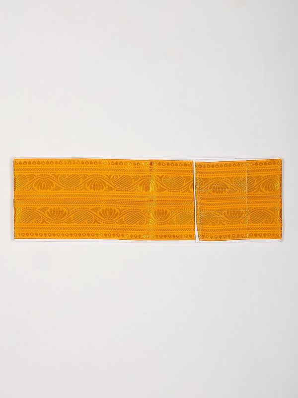 Exotic India Adjustable Velcro Dhoti Belt With Zari Woven Paisley-Flowers And Zip Pouch/Pocket