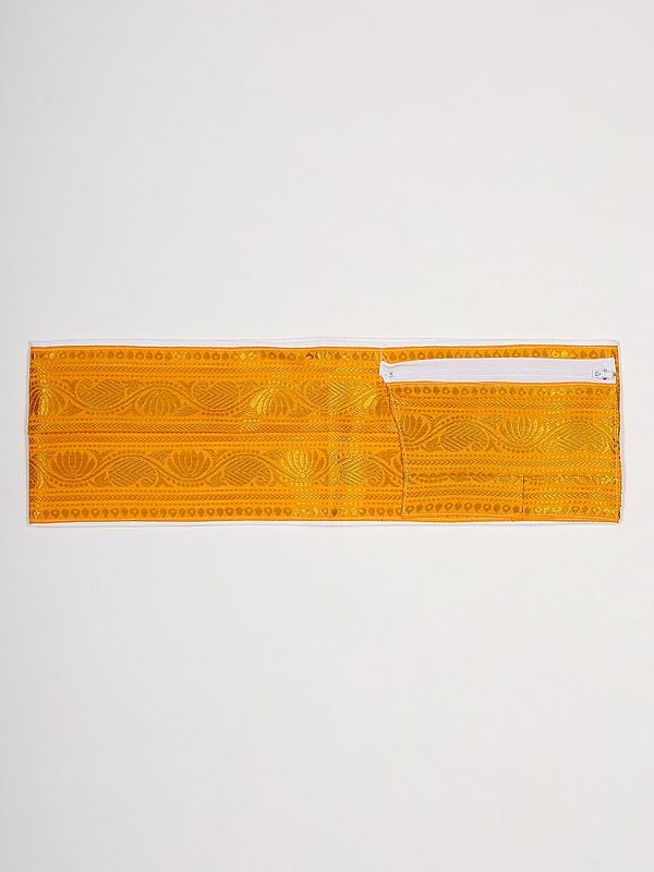 exotic india Adjustable Velcro Dhoti Belt with Zari Woven Paisley-Flowers and Zip Pouch/Pocket 