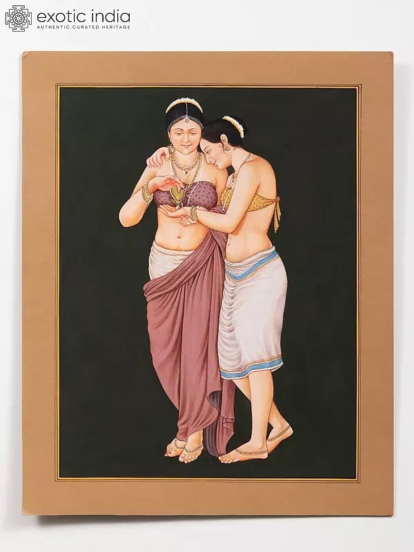 exotic india Admiring Her Necklace | Watercolor Painting 