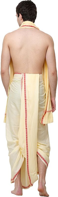 Exotic India Afterglow Dhoti And Angavastram Set From Kashi With Woven Narrow Border 