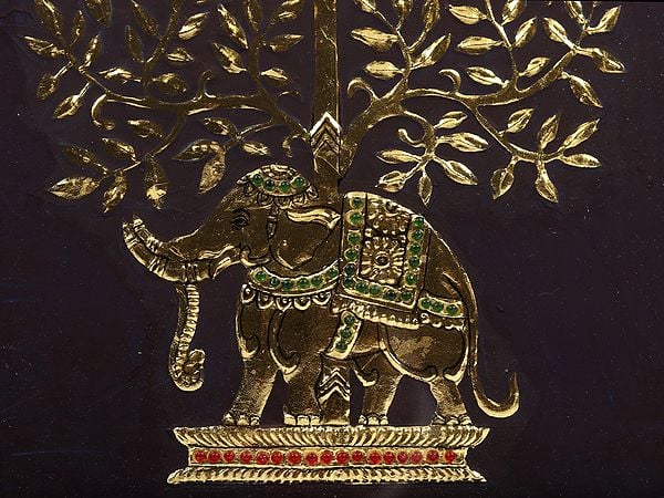 Exotic India Airavat Under Kalpavriksha | Framed Tanjore Painting