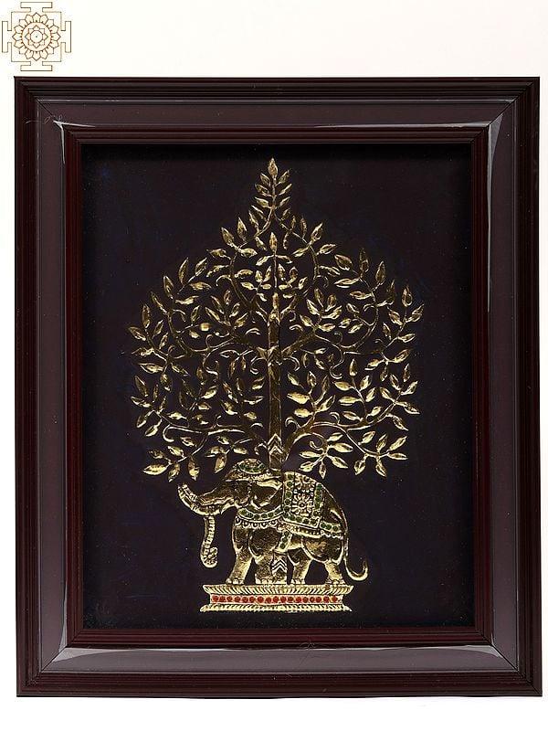 exotic india Airavat Under Kalpavriksha | Framed Tanjore Painting