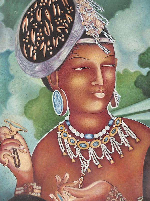 Exotic India Ajanta Lady Framed Oil Painting | Oil On Canvas 