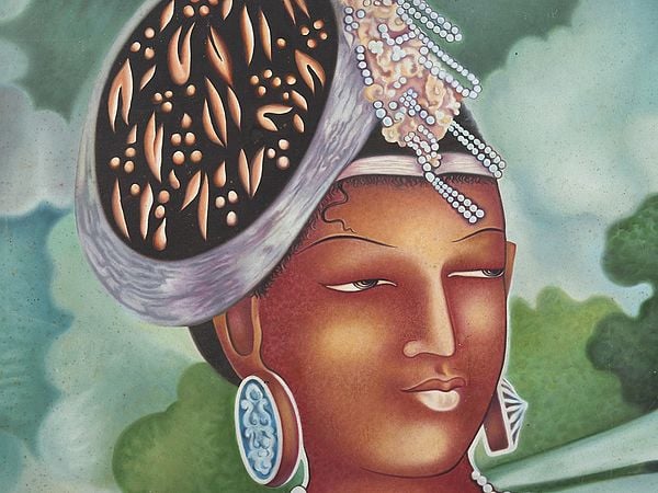 Exotic India Ajanta Lady Framed Oil Painting | Oil On Canvas 