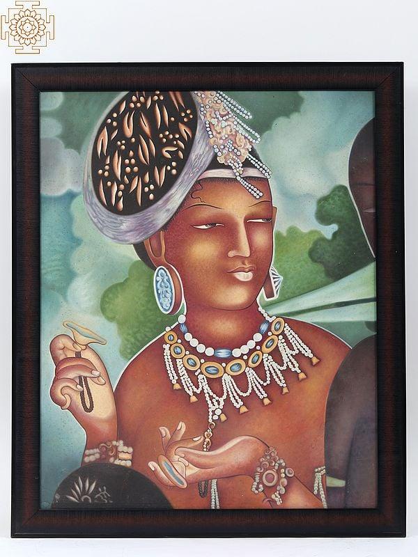 exotic india Ajanta Lady Framed Oil Painting | Oil on Canvas 