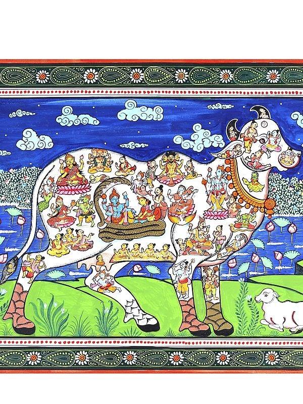Exotic India All Gods And Goddesses Inside The Cow | Kamadhenu | Pattachitra Painting