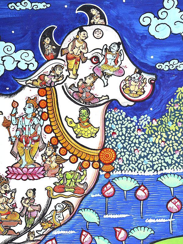 Exotic India All Gods And Goddesses Inside The Cow | Kamadhenu | Pattachitra Painting