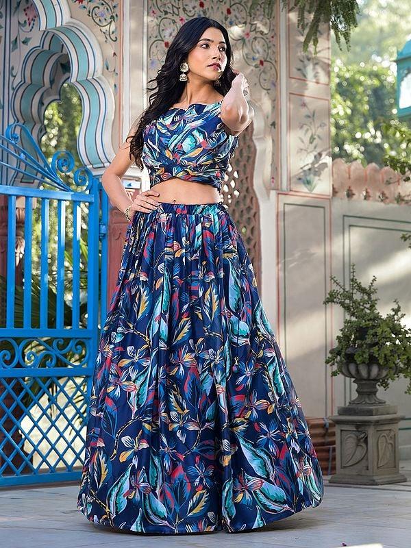 Exotic India All Over Floral Digital Print Georgette Party Wear Lehenga Choli With Matching Shrug