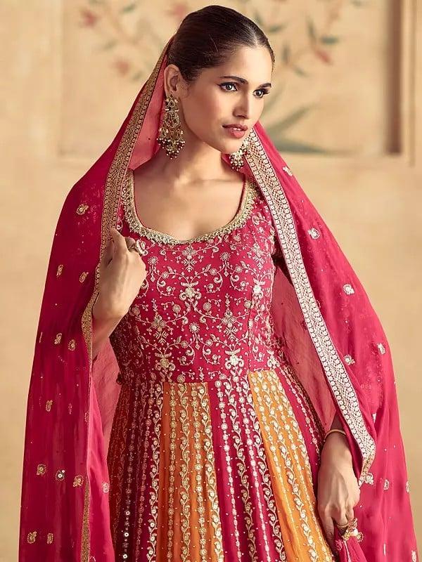 Exotic India All Over Sequins And Embroidery Work Party Wear Gown With Attractive Dupatta