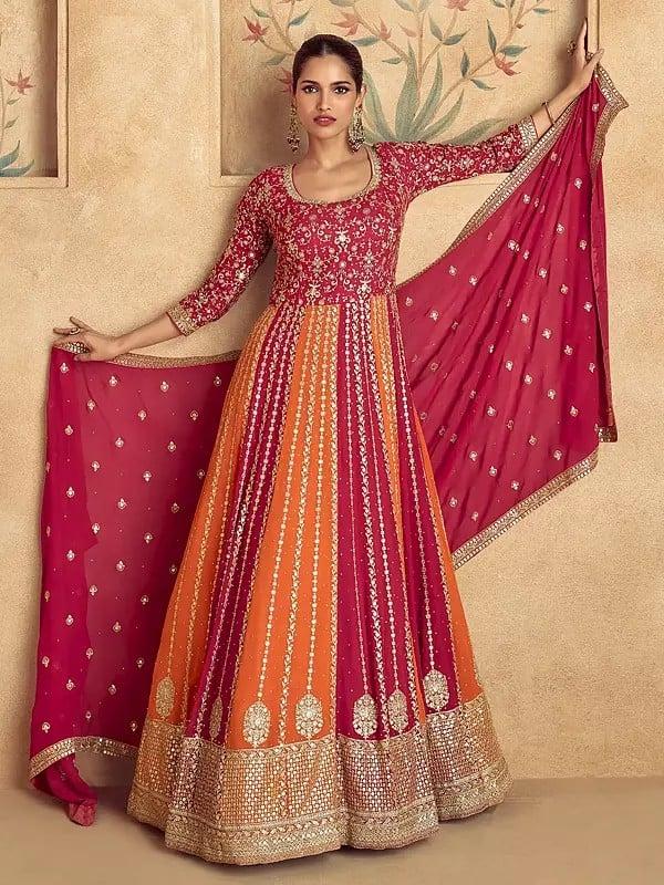 exotic india All Over Sequins And Embroidery Work Party Wear Gown With Attractive Dupatta 