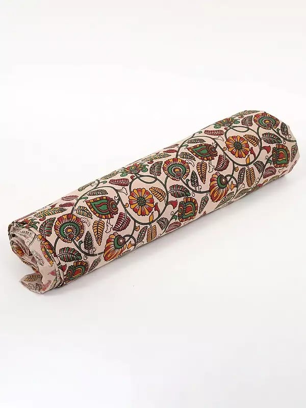 Exotic India Almond-Milk Pure Cotton Floral Jaal Pattern Blocked Kalamkari Printed Fabric 