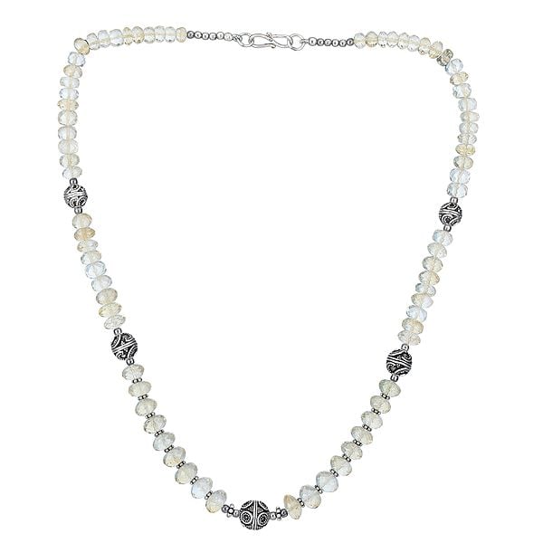 exotic india Alternate Citrine and Sterling Silver Stone Necklace 