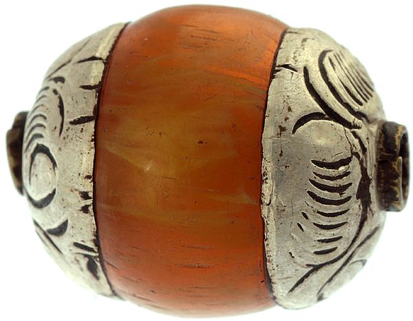 exotic india Amber Dust Drum with Silver Caps (Price per Pair)