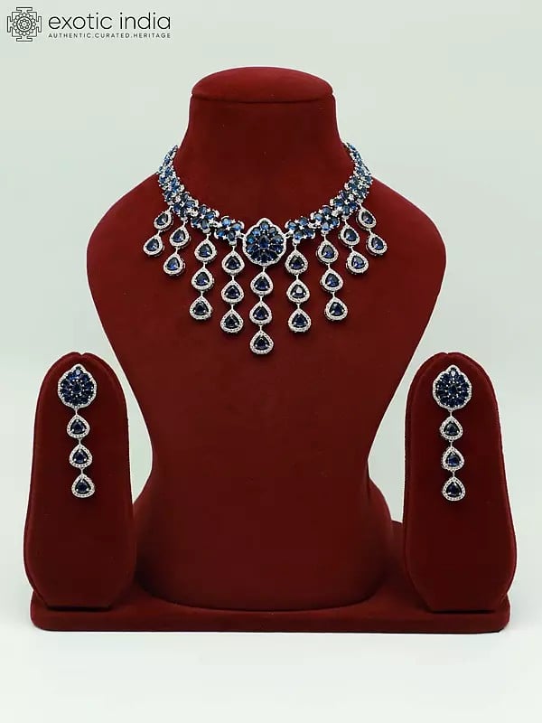 exotic india American Diamond Elegant Stone Studded Necklace With Matching Earrings 