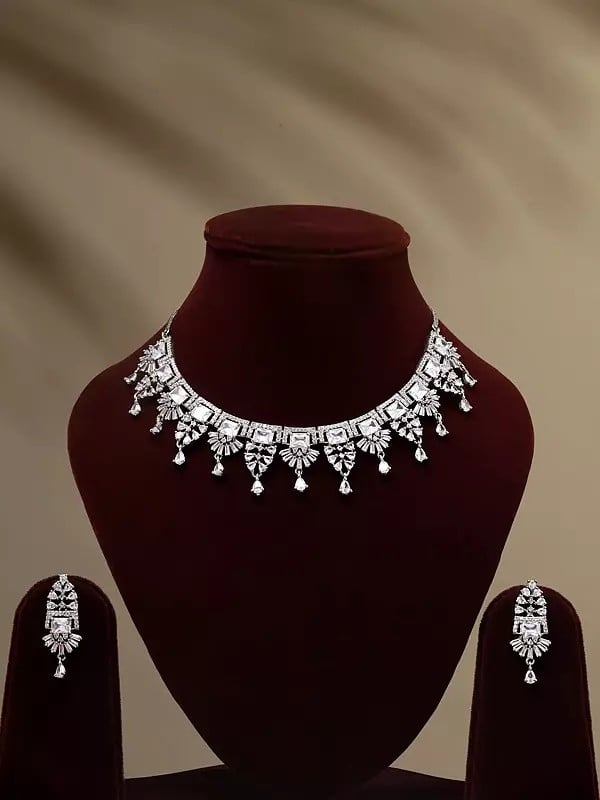 exotic india American Diamond Necklace and Earrings Set 