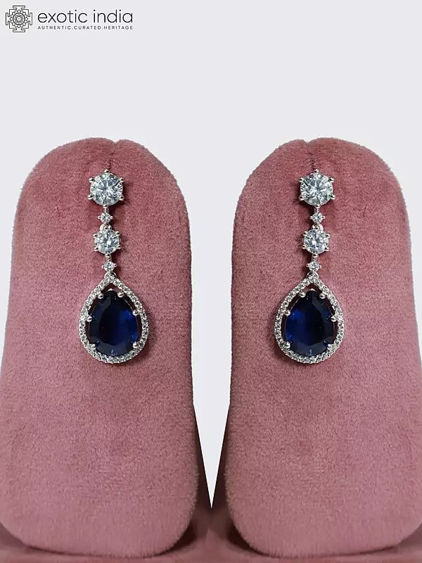 Exotic India American Diamond Set Stylish Stone Studded Pendant With Earrings