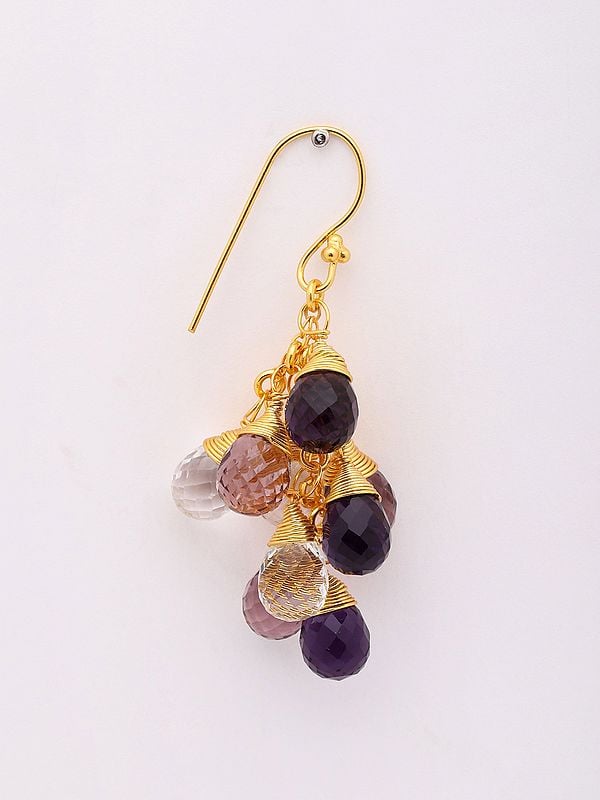 Exotic India Amethyst And Crystal Briolette Bunch Dangler Earrings 