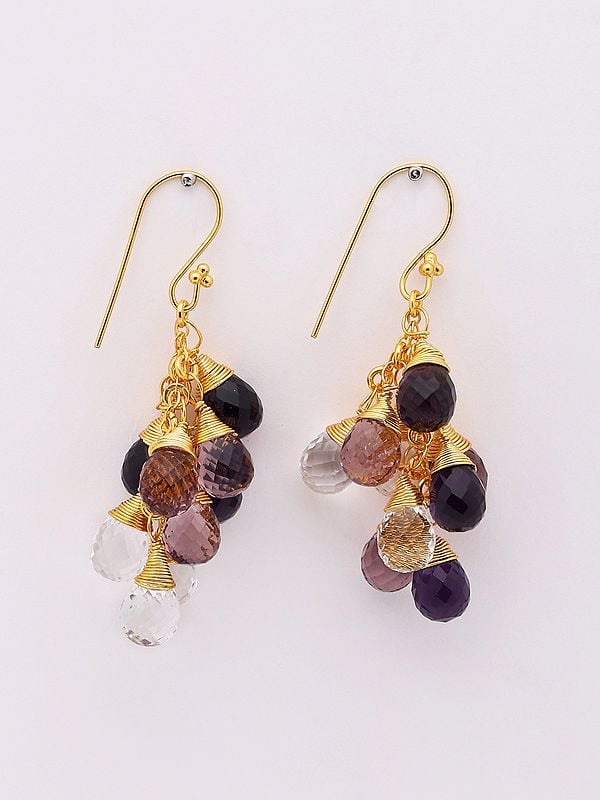 exotic india Amethyst and Crystal Briolette Bunch Dangler Earrings