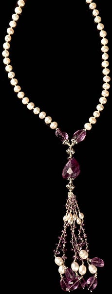exotic india Amethyst and Pearl Necklace with Charms | Amethyst Gemstone Jewelry 