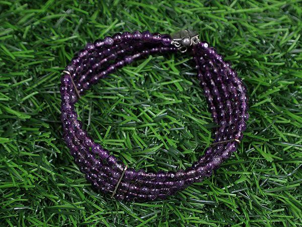 Exotic India Amethyst Beaded Bracelet | Sterling Silver Bracelets 
