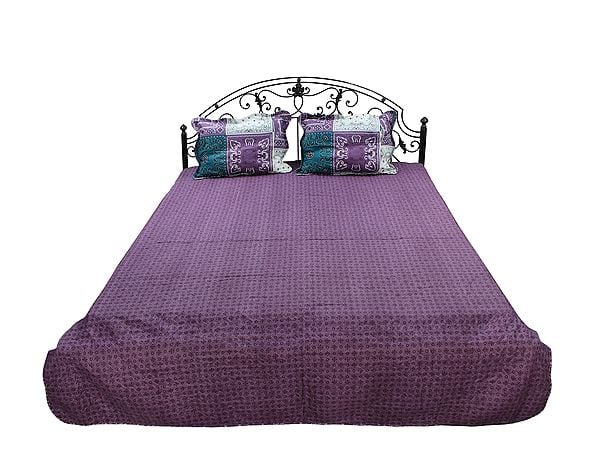Exotic India Amethyst Kalamkari Reversible Quilt And Pillow Covers From Jodhpur 