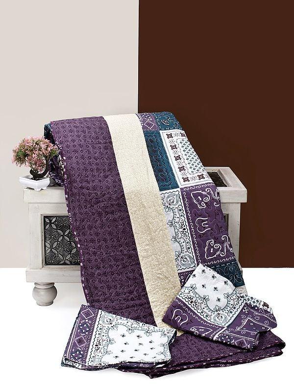 Exotic India Amethyst Kalamkari Reversible Quilt And Pillow Covers From Jodhpur 