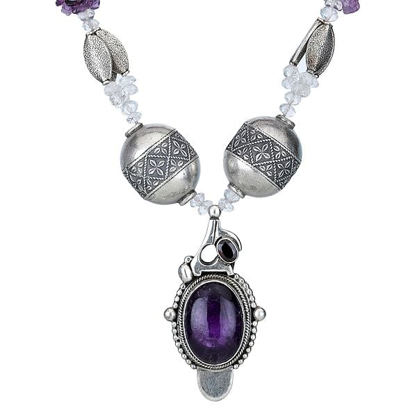 Exotic India Amethyst Necklace With Sterling Silver Beads